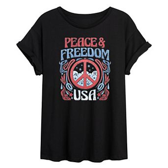 Juniors' Peace & Freedom USA Oversized Tee