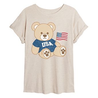 Juniors' USA Teddy Bear Oversized Tee