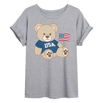 Juniors' USA Teddy Bear Oversized Tee