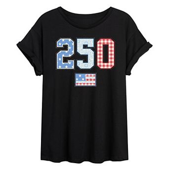 Juniors' USA 250 Americana Patchwork Oversized Tee
