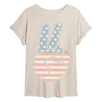 Juniors' Distressed Peace Sign Oversized Tee