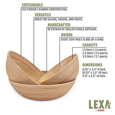 Joyce Chen Lexa 3-Piece Bamboo Bowl Set