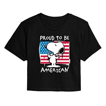Juniors' Peanuts Snoopy Proud To Be American Cropped Tee
