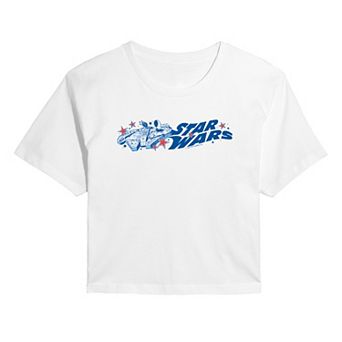Juniors' Star Wars Millennium Falcon Americana Cropped Tee