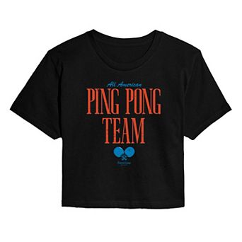 Juniors' Forrest Gump All American Ping Pong Team Cropped Tee