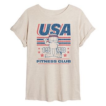 Juniors' Garfield USA Fitness Club Distressed Oversized Tee