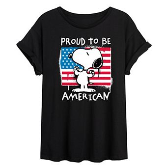Juniors' Peanuts Snoopy Proud To Be American Oversized Tee