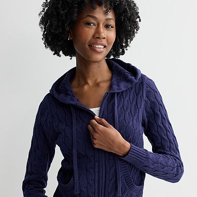Juniors Womens SO® Cable Zip Hoodie