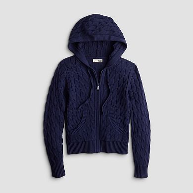 Juniors Womens SO® Cable Zip Hoodie