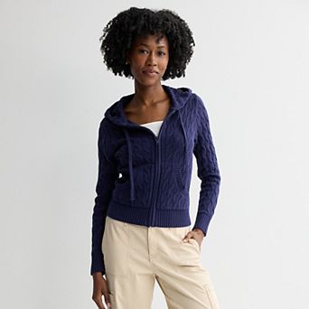 Juniors' Womens SO® Cable Zip Hoodie