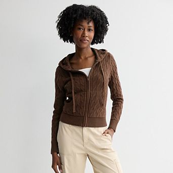 Juniors' Womens SO® Cable Zip Hoodie
