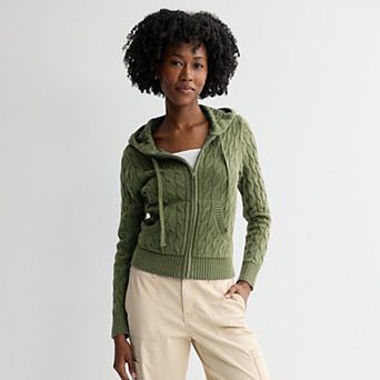 Juniors' Womens SO® Cable Zip Hoodie