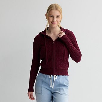 Juniors' Womens SO® Cable Zip Hoodie