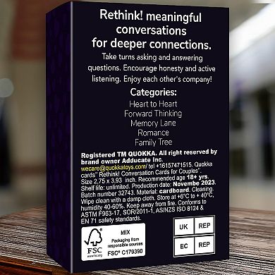 QUOKKA 100 Conversation Cards Rethink! for Couples - Know Me Better - Relationship Connection
