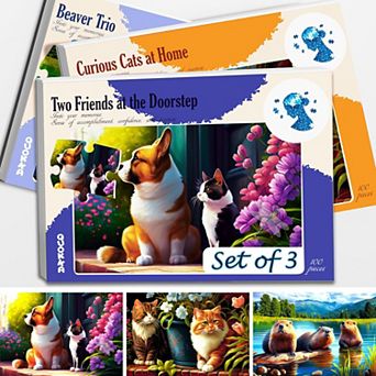 QUOKKA Set of 3 Dementia Puzzles Pets & Beavers 100 pc 9 Memory Cards Alzheimer's Activities