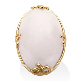 PalmBeach Jewelry Cabochon Cut Rose Quartz 18k Gold-Plated Cocktail Ring