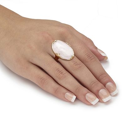 PalmBeach Jewelry Cabochon Cut Rose Quartz 18k Gold-Plated Cocktail Ring