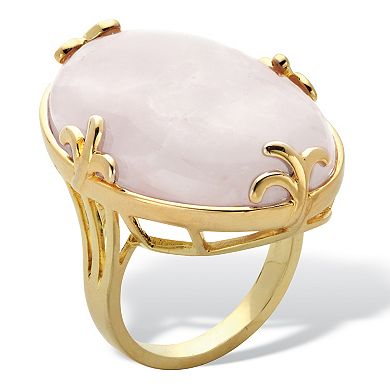 PalmBeach Jewelry Cabochon Cut Rose Quartz 18k Gold-Plated Cocktail Ring