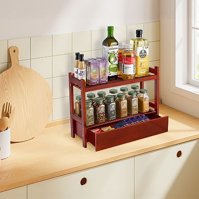 Sorbus 2-Tier Counter Organizer with Drawer - Matcha Station, Bathroom, Kitchen & Office