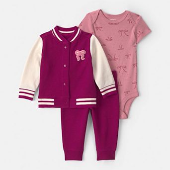 Baby Girl Carter's 3 pc Bow French Terry Jacket, Bodysuit & Pant Set