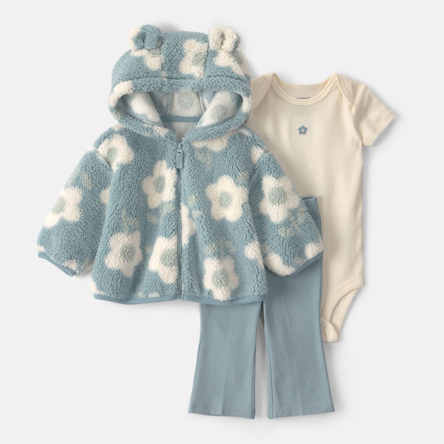 Детский флисовый комплект Carter's Floral Teddy: куртка, боди и леггинсы, 3 шт