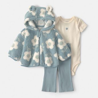 Baby Girl Carter's 3 pc Floral Teddy Fleece Jacket, Bodysuit & Legging Set
