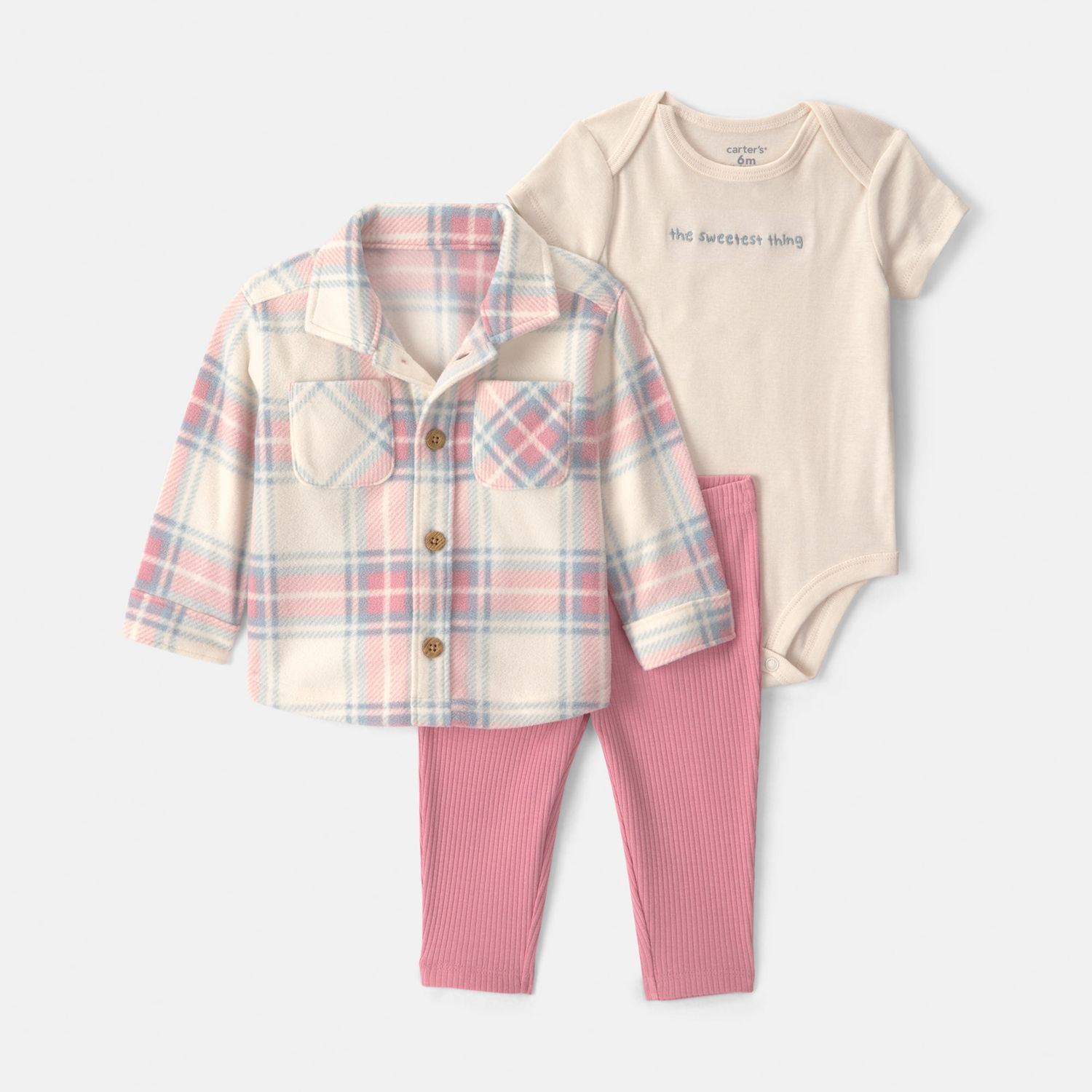 Детский флисовый комплект Carter's Plaid: куртка, боди и леггинсы, 3 шт — фото 1