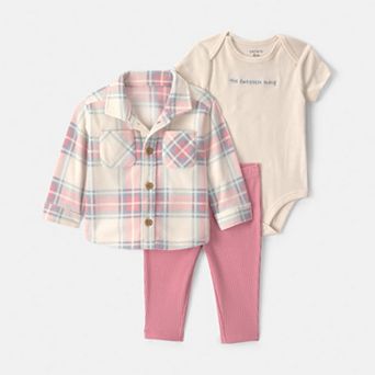Baby Boy Carter's 3 pc Plaid Fleece Jacket, Bodysuit & Legging Set