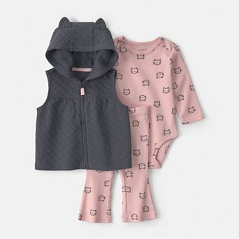 Baby Girl Carter's 3 pc Cat Hooded Vest, Bodysuit & Pants Set
