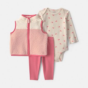 Baby Girl Carter's 3 pc Color Block Teddy Fleece Vest, Bodysuit & Pants Layering Set