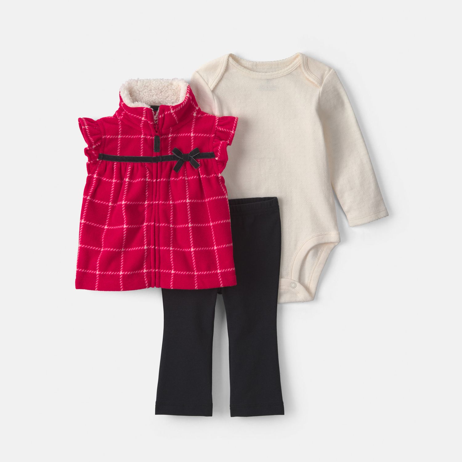 Комплекты Carter's 3 pc Plaid Fleece Vest, Bodysuit & Pants Set для девочек-малышей — фото 1