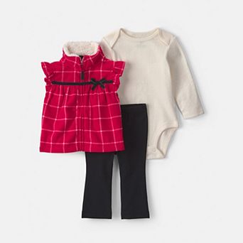 Baby Girl Carter's 3 pc Plaid Fleece Vest, Bodysuit & Pants Set