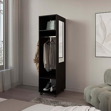 Cordova Armoire with 3 Shelves, 1 Mirror, and 4 Wheels