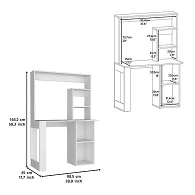 Ethel Writing Computer Desk with Storage Shelves and Hutch