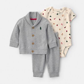 Baby Boy Carter's 3 pc Christmas Tree French Terry Cardigan, Bodysuit & Pants Layering Set