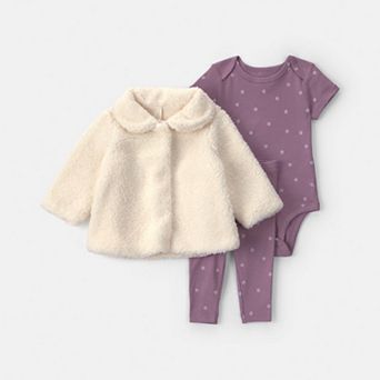 Baby Girl Carter's 3 pc Teddy Fleece Jacket, Bodysuit & Legging Set