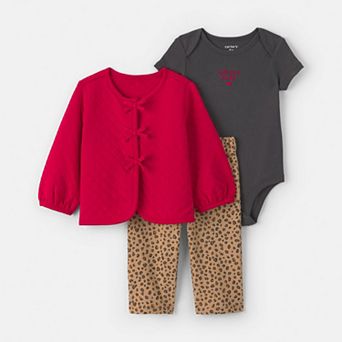 Baby Girl Carter's 3 pc Leopard French Terry Bodysuit, Jacket & Pants Set