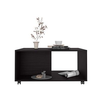 Denton Coffee Table, 4 Wheels, 1 Shelf, Black