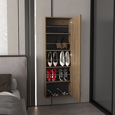 Baltimore Wall Mounted Shoe Rack, Mirror, Single Door, Ten Shoes Capacity