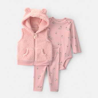 Baby Carter’s 3 pc Bear Fleece Vest, Long Sleeve Bodysuit & Pants Set