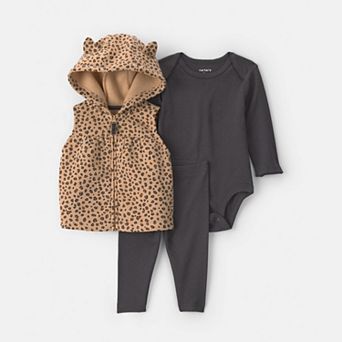 Baby Girl Carter's 3 pc Leopard Fleece Long Sleeve Vest, Bodysuit & Leggings Set