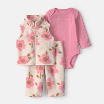 Baby Girl Carter's 3 pc Floral Fleece Vest, Bodysuit & Pants Layering Set