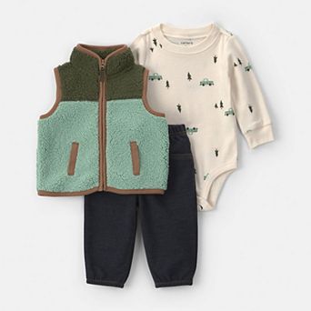 Baby Boy Carter's 3 pc Teddy Fleece Long Sleeve Bodysuit, Vest & Pants Set