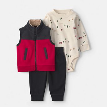 Baby Boy Carter's 3 pc Vest, Bodysuit & Pants Christmas Fleece Layering Set