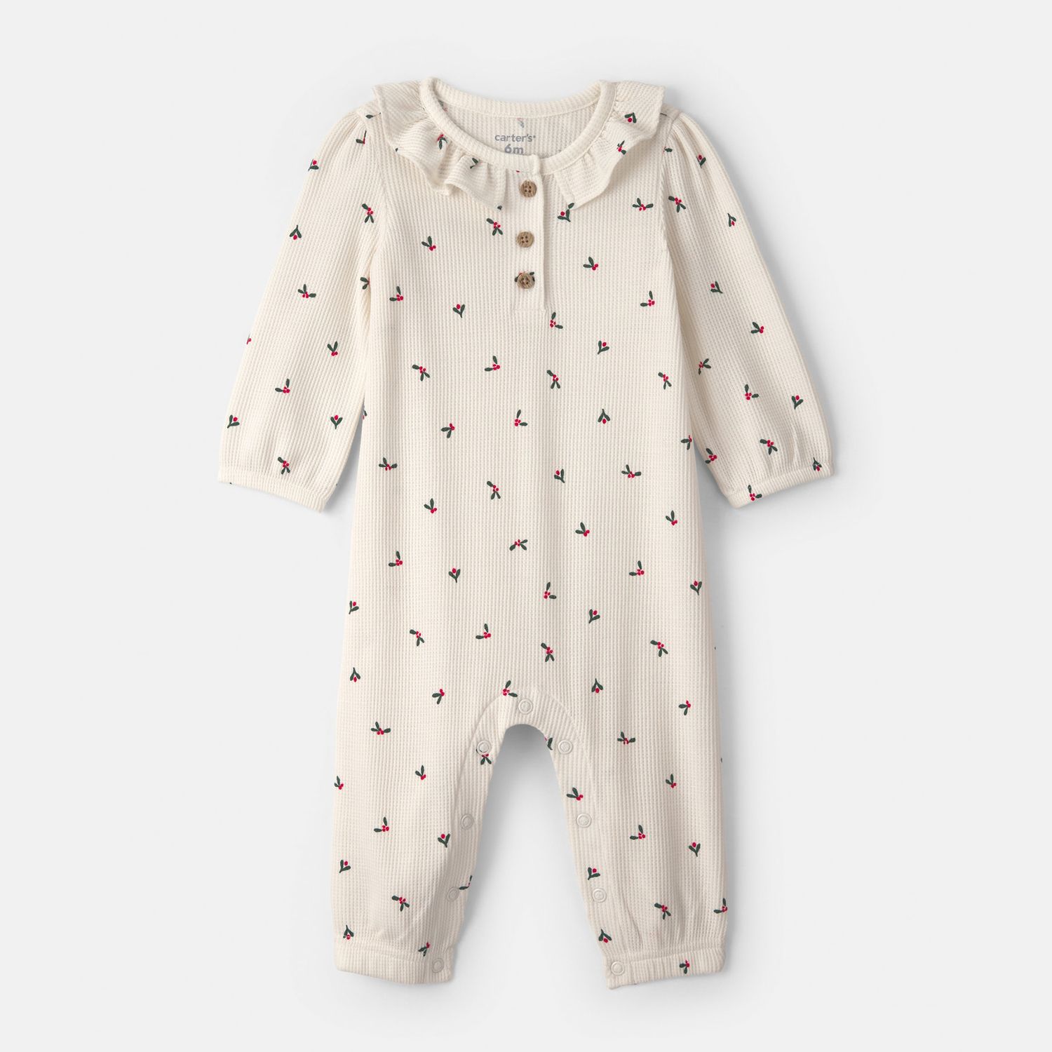 Комбинезон Carter's Floral Ruffle Thermal Long-Sleeve для девочек-малышей, цвет: Кремовый ягодный — фото 1