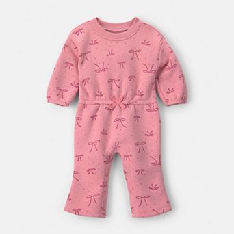 Baby Girl Carter's Bow Fleece Long-Sleeve Jumpsuit