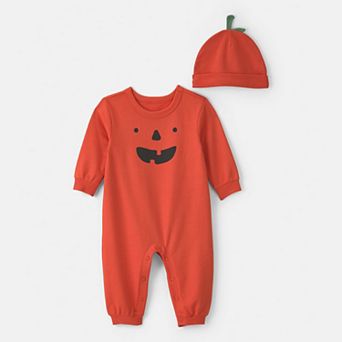 Baby Carter's 2 pc Pumpkin Long-Sleeve Jumpsuit & Hat Set