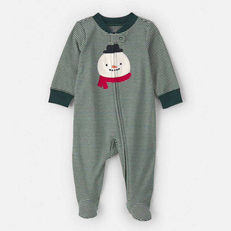 Baby Carter's Christmas One-Piece 2-Way Zip Sleep & Play Pajamas, Kids Unisex, Size: Newborn, Green Snowman