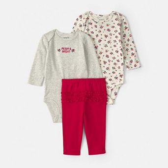 Baby Girl Carter’s 100% Cotton 3 pc Floral Bodysuit & Pants Set