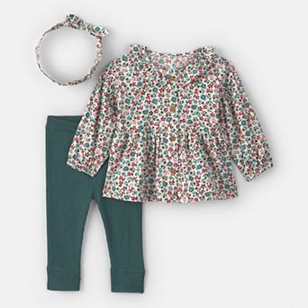 Baby Girl Carter’s 3 pc Floral Long-Sleeve Top, Pant, & Headband Set